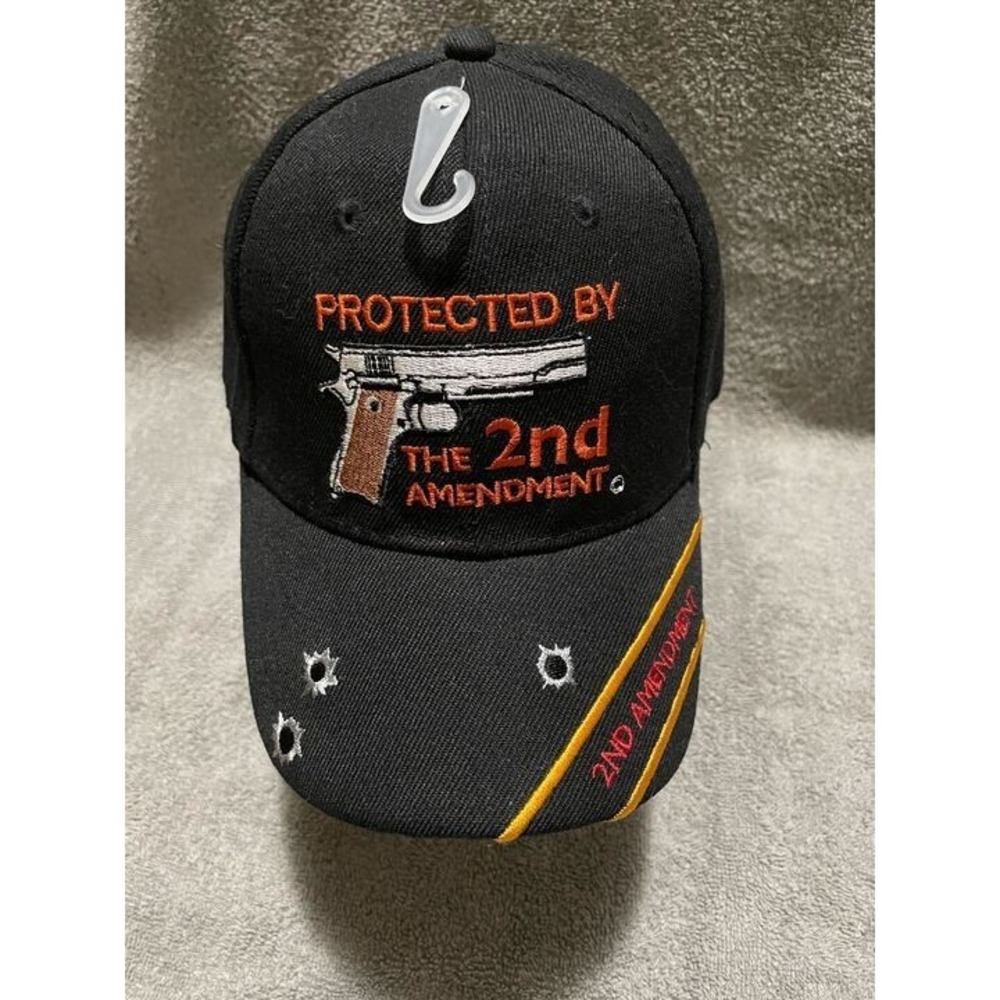 Kys Design Cap Protected By The 2nd Amendment Black Baseball Hat Bullet Holes